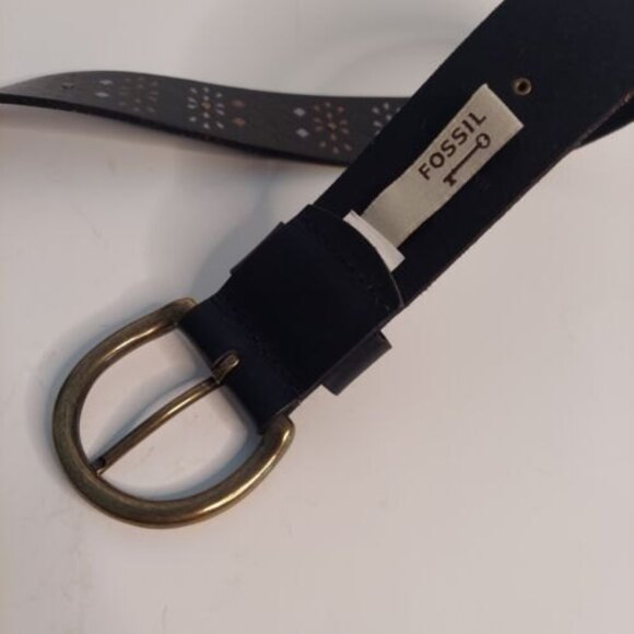 FOSSIL Black Belt Embellished Brass Buckle Small - Picture 5 of 8